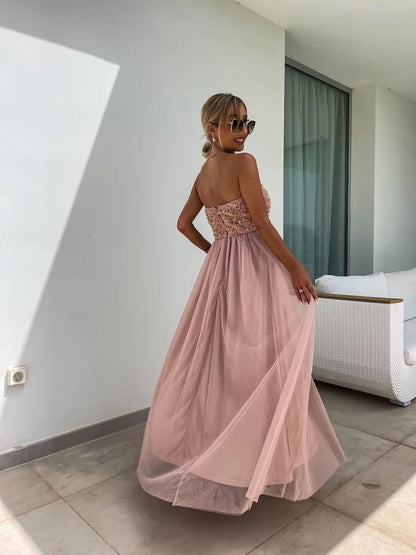 Anaïs | Robe longue élégante sans bretelles à fleurs